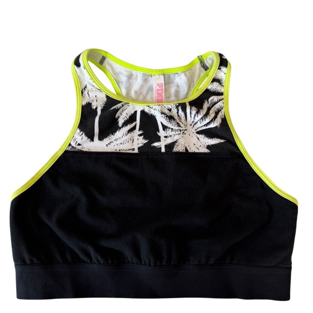 Victoria's Secret PINK Black & White Tropical PINK Crop Unlined Bra Size Medium